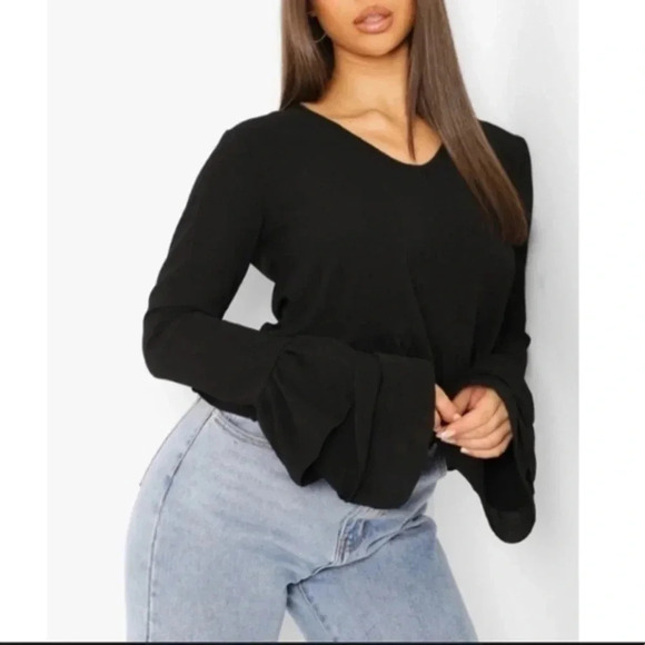 New Black Ruffle Long Sleeve Top - Picture 13 of 13